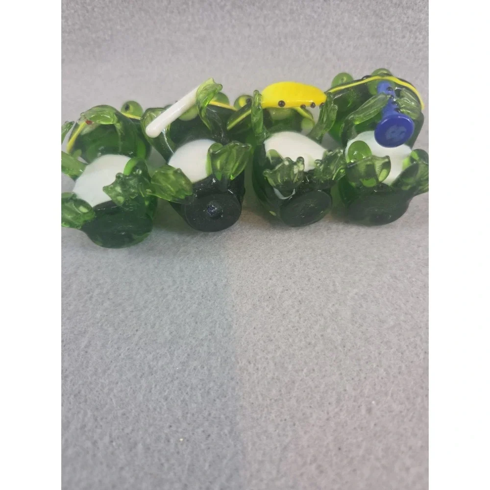 Funky And Whimsical Hand Made Green Frog Band With Instruments Set Of Four